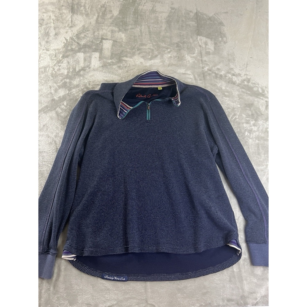 Robert Graham Men's 2XL Quarter Zip Pullover Blue Textured Long Sleeve Sweater